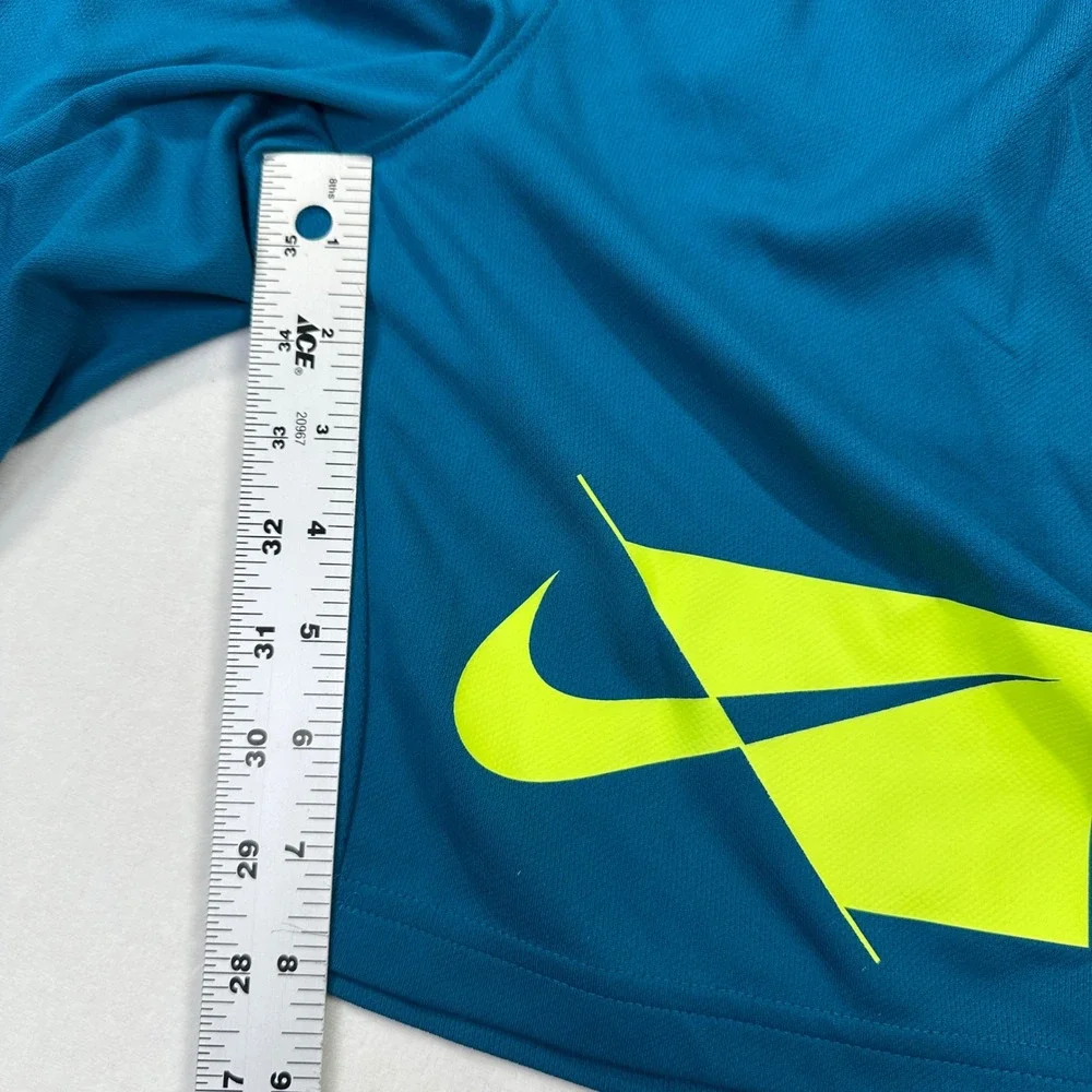 Nike Dri-FIT Shorts Large Teal Blue Neon Yellow Graphic Athletic Basketball Kids
